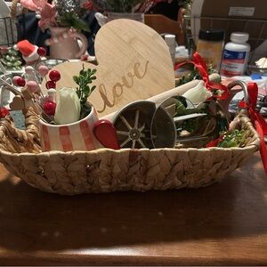 Wicker Basket with Red and White Decor
